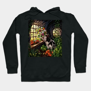 watercolor cow with garden and mixed flowers Hoodie